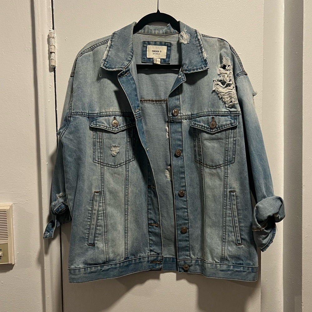 Ripped Light Washed Denim Jacket